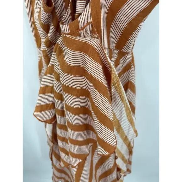 B51 Posse Striped Linen Midi Dress XS Layered Tie Waist Resort Flowy Cruise - Picture 8 of 10